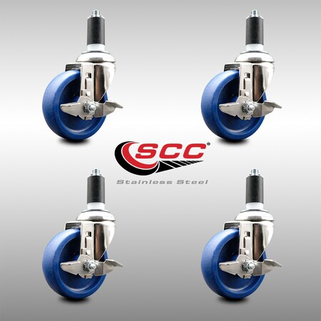 Service Caster 4 Inch 316SS Solid Poly Swivel 1-3/8 Inch Expanding Stem Caster Set Brake SCC SCC-SS316EX20S414-SPUS-TLB-138-4